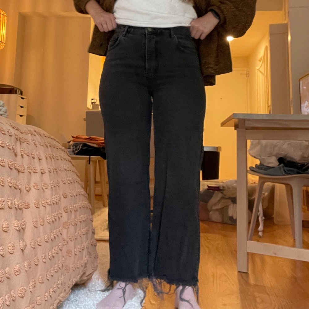 Reformation Wide Leg, Button Fly, Raw Hem Jeans